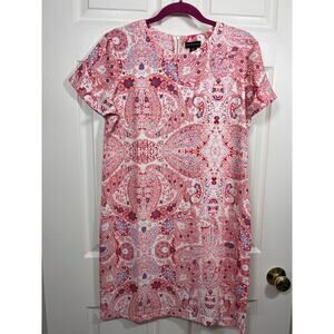 Adrienne Vittadini Red Paisley Shift Short Sleeve Dress Cruise Brunch Valentine